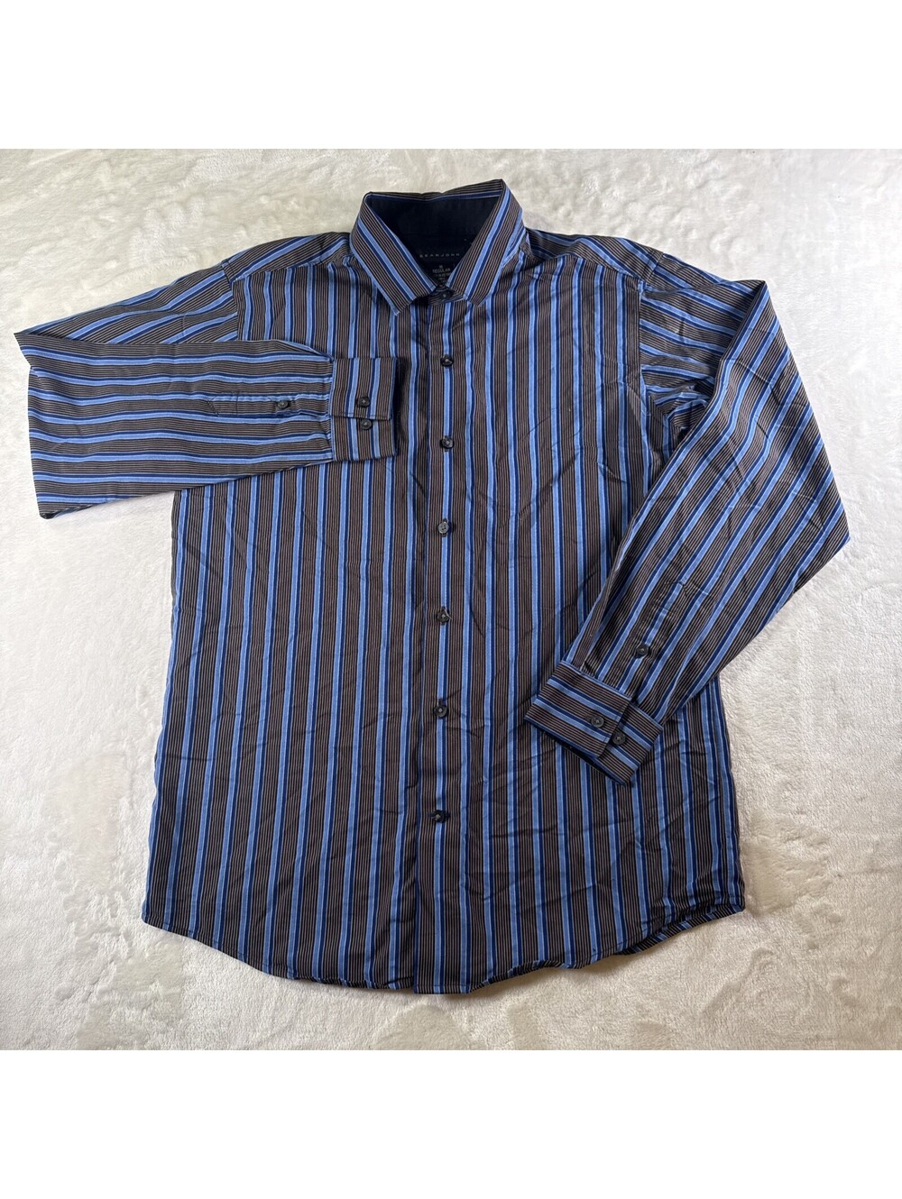 Sean John Mens Blue Striped Long Sleeve Button Down Dress Shirt 16 Reg